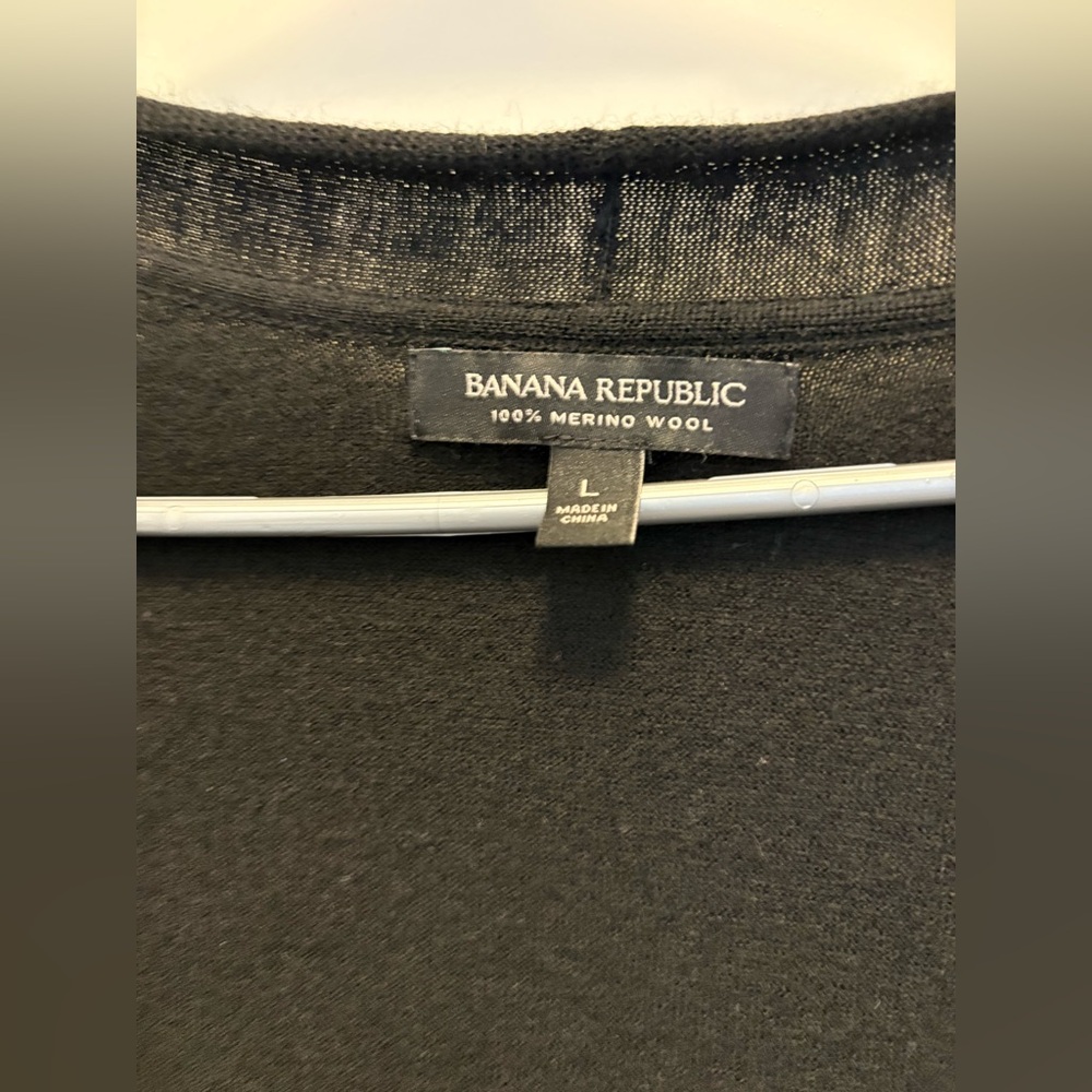 Banana Republic Black Wrap Cardigan 100% merino wool size L - Picture 4 of 4